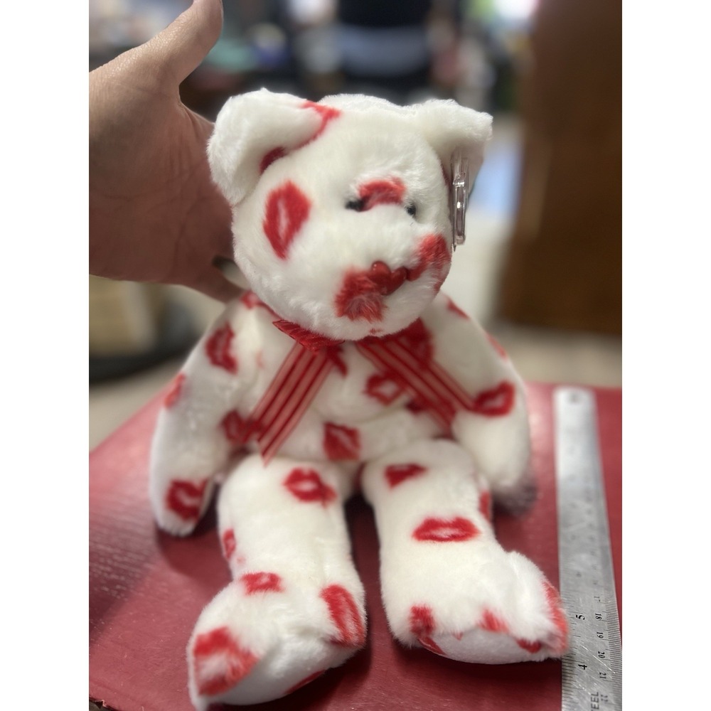 TY Beanie Buddy - SMOOCH the Kisses Bear (13.5 inch) - MWMTs Stuffed Animal Toy